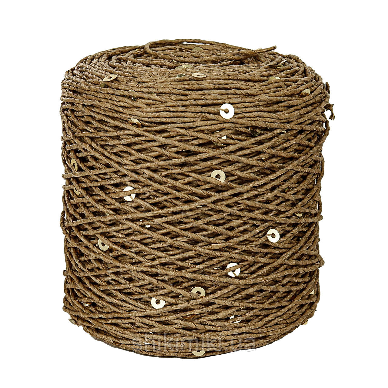 Пряжа Raffia кручена з паєтками, колір Крафтовий + золота паєтка, фото 1