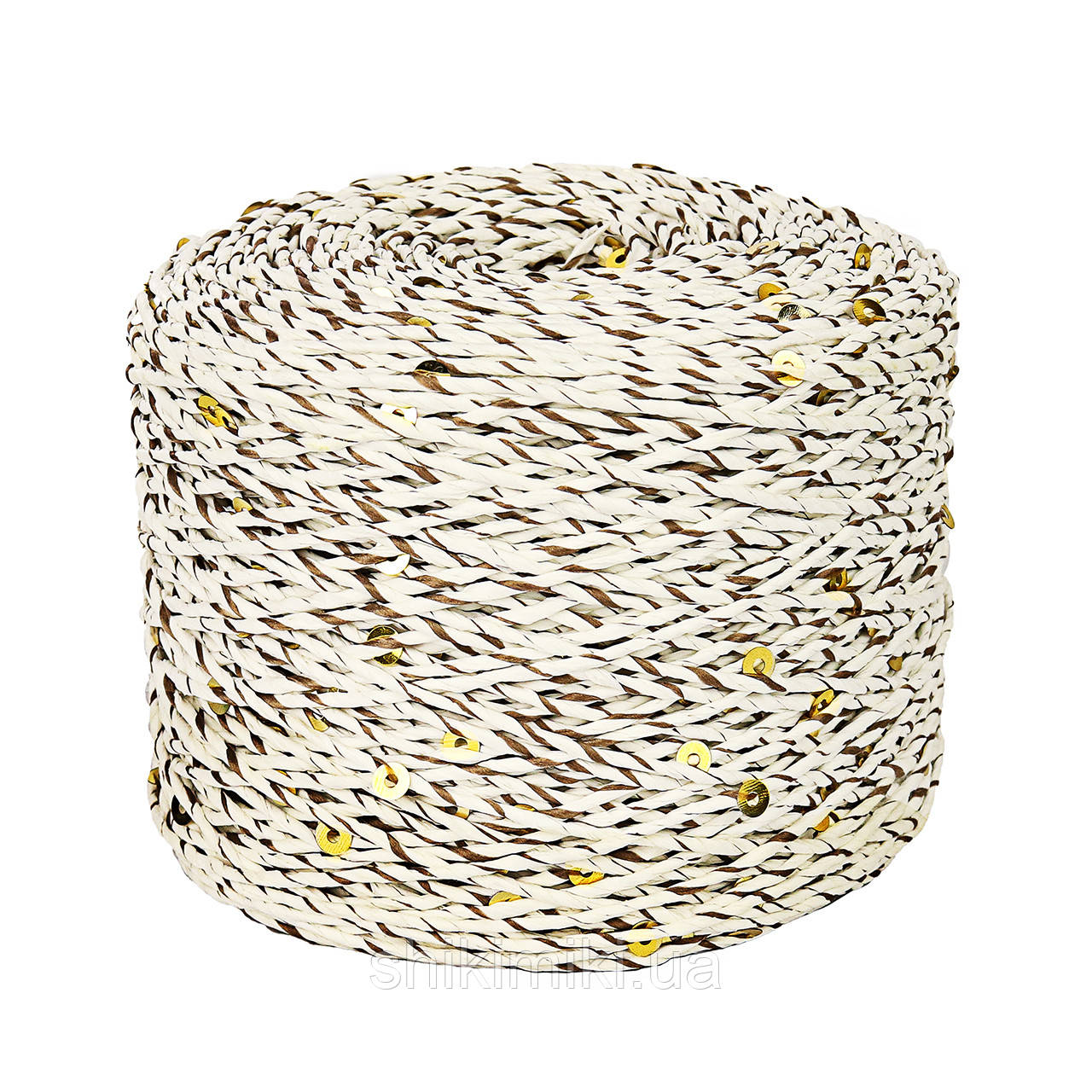 Пряжа Raffia кручена з паєтками, колір Білий + золота паєтка, фото 1