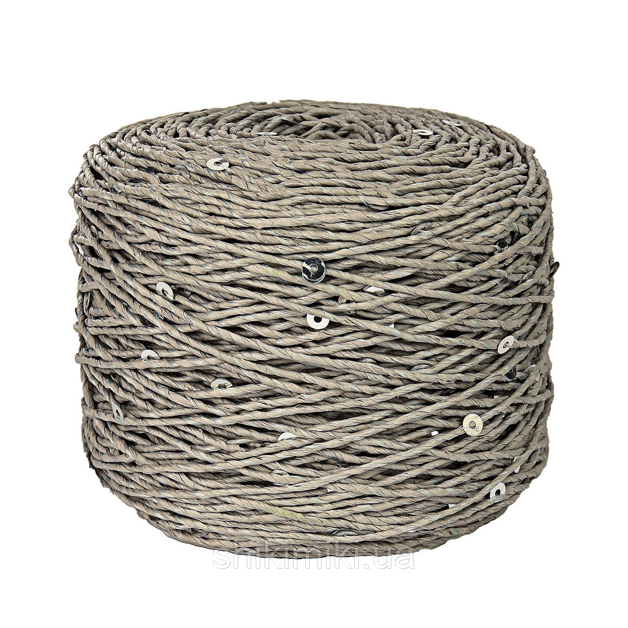Пряжа Raffia кручена з паєтками, колір Сірий+ срібна паєтка, фото 1