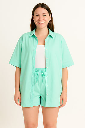 Костюм шорти та сорочка жіночий оверсайз NEEDBO м'ятний