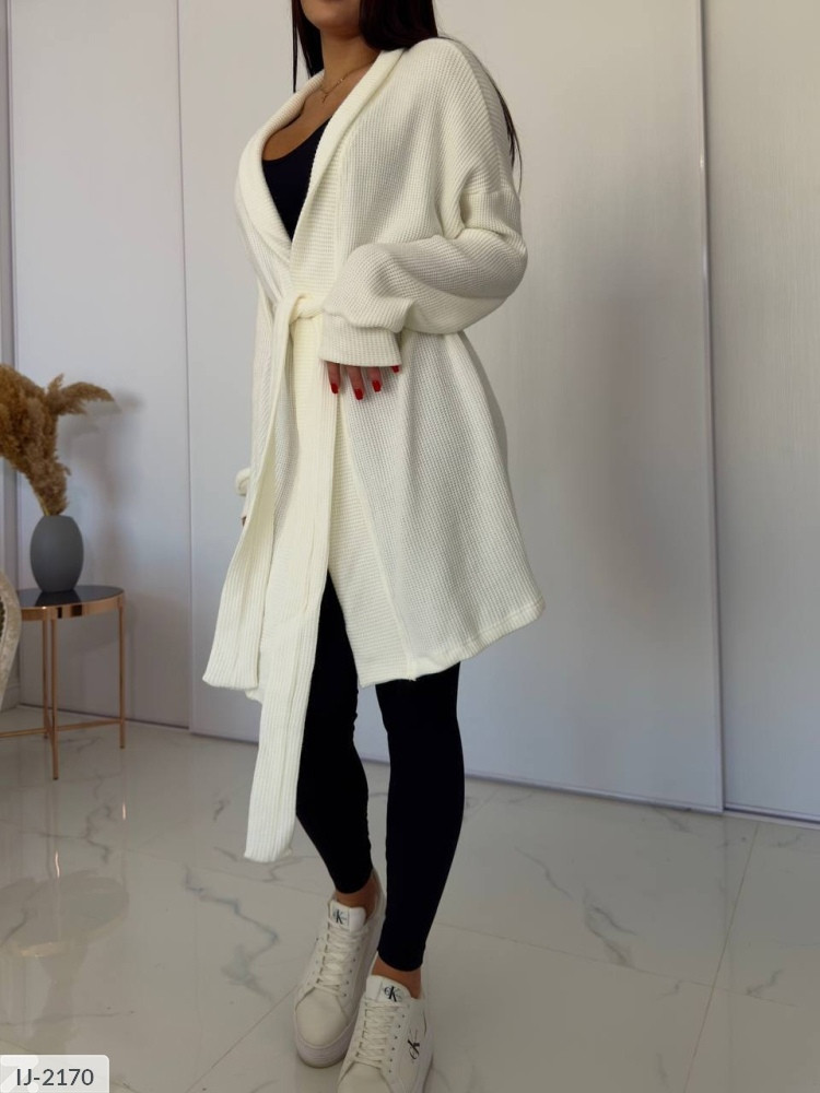 Кардиган жіночий гарний стильний повсякденний прогулянковий по коліно з поясом м'яка ангора розмір 42-46