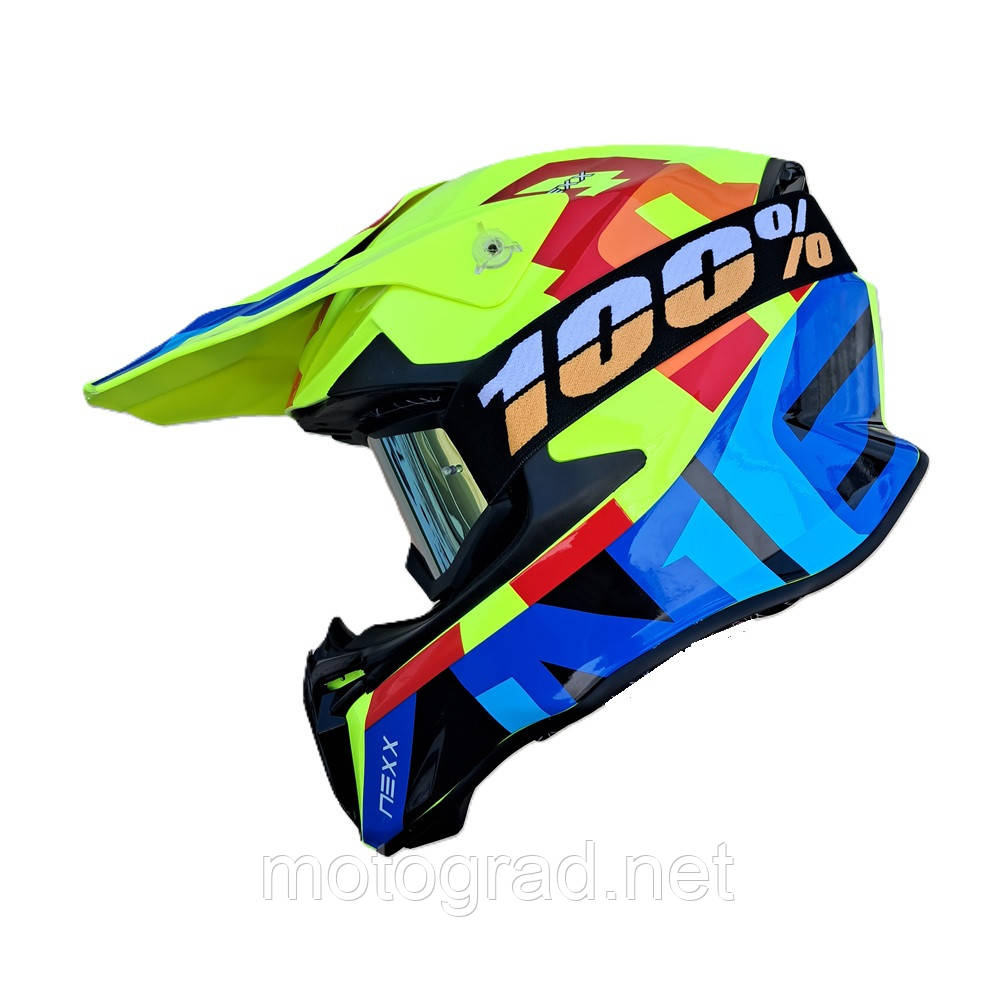 Шолом кросовий Чорно зелений X-drive Black Neon Yellow глянець, фото 1