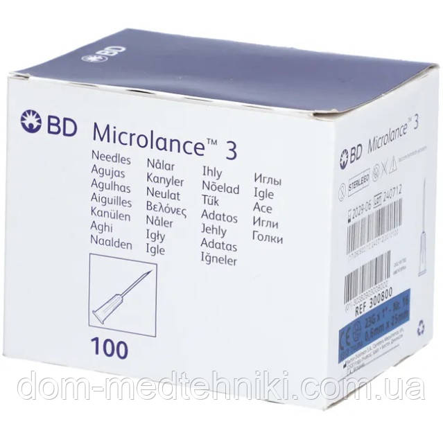 Голка з кріпленням Luer-Lock для мезотерапії | карбокситерапії BD Microlance 23G 1" (0,6 mm x 25 mm), 100 шт.