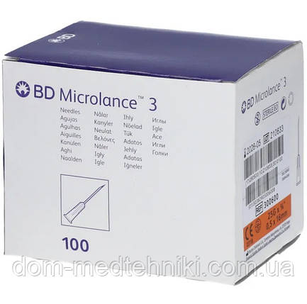 Голка з кріпленням Luer-Lock для мезотерапії | карбокситерапії BD Microlance 25G (0,5 x 16 mm), 100 шт., фото 1