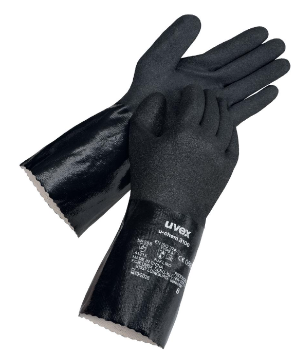 Рукавички хімстійкі Uvex U-Chem 3100 нітрил МБС/КЛС розмір 9 чорні, фото 1