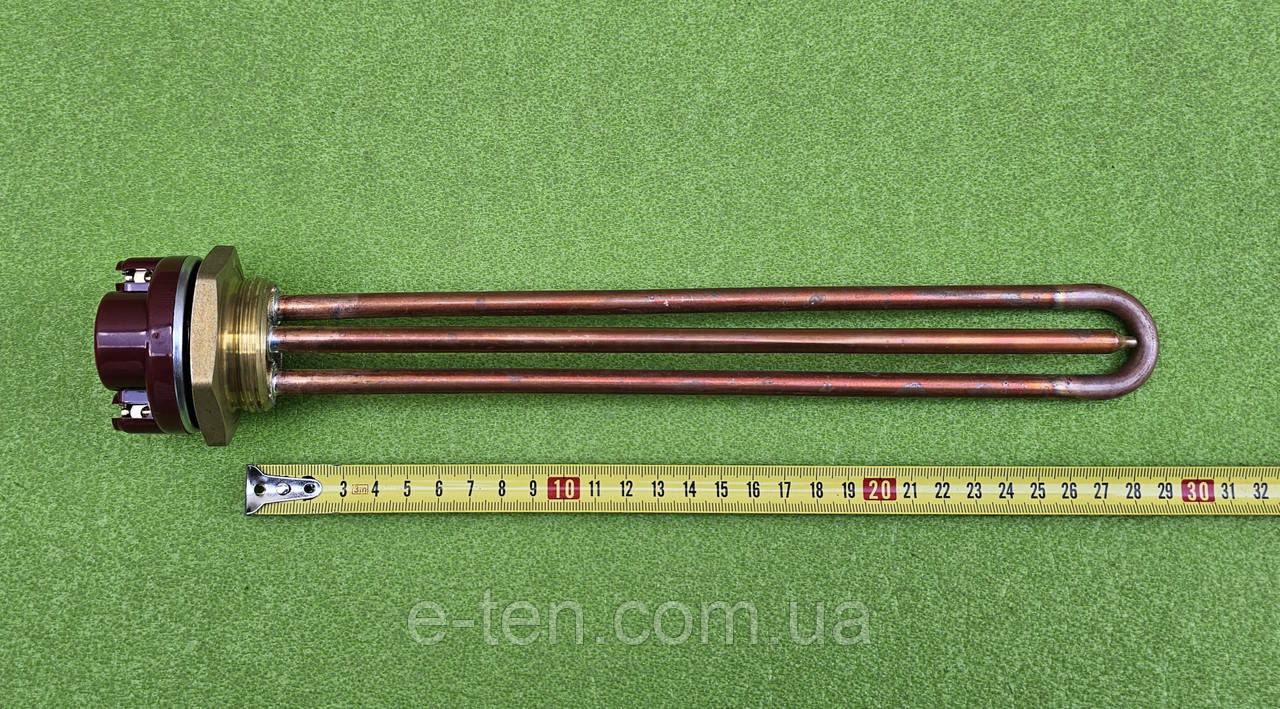 Тен Італія прямий МІДНИЙ 2000W / 220V, різьба 1¼" (42мм) / L=290мм (з терморегулятором 15A)