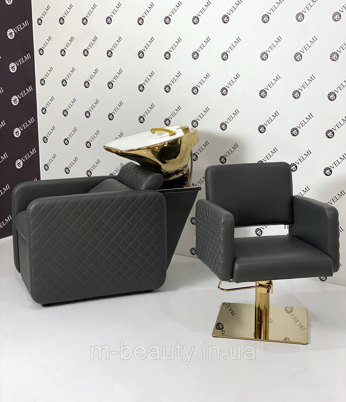 Комплект меблів для перукарень 2в1 Polo Premium GOLD: мийка + перукарське крісло, фото 1