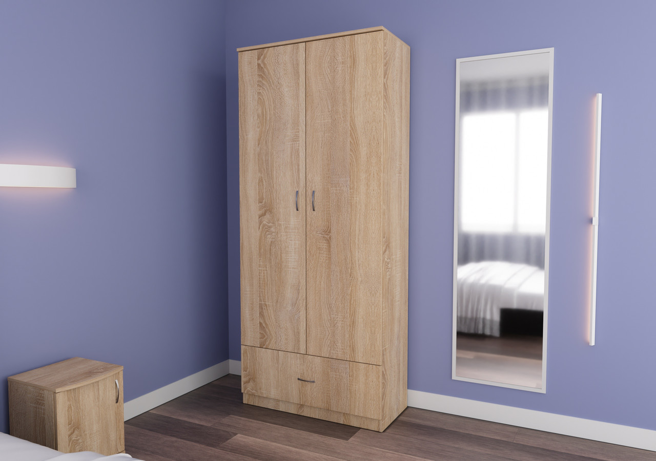 Шафа двостулкова зі штаногою та полицями, дизайнерська шафа з шухлядою в передпокій 90 см ГКШ-5 Континент, фото 1