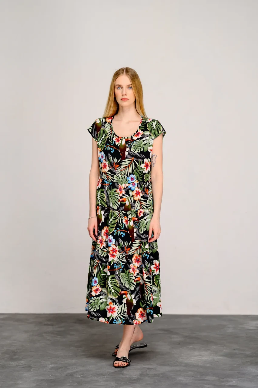 Сукня Azuri віскоза довга принт квіти 44 чорна, фото 1