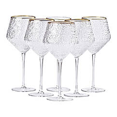 Набір фактурних келихів, 600 мл з тонкою ніжкою, комплект з 6, для вина HP-16-3