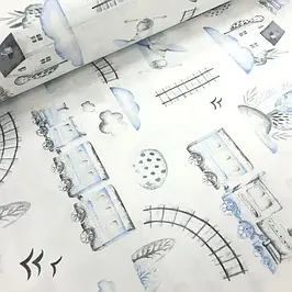 Тканина з транспортом,космос, повітряні кулі,морський принт