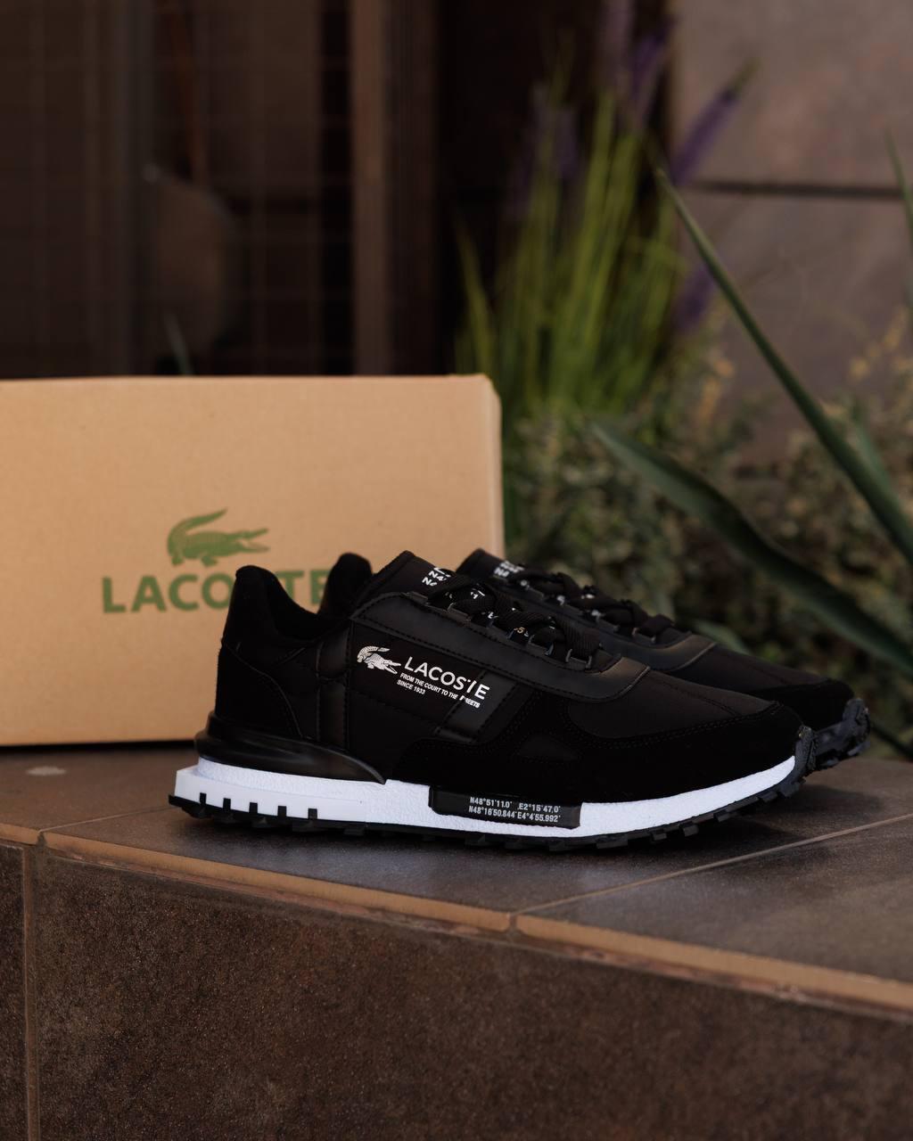 Чорні чоловічі текстильні кросівки Lacoste Elite Active Black White Демісезонні кросівки Лакоста, фото 1