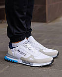 Бежеві чоловічі текстильні кросівки Lacoste Elite Active White Beige Blue  Демісезонні кросівки Лакоста, фото 3