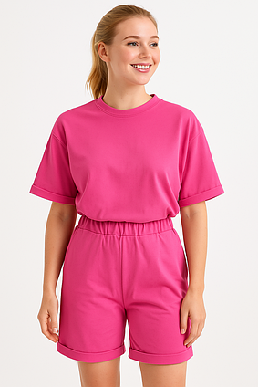 Жіночий костюм-двійка футболка та шорти двонитка Sky Magesuek рожевий