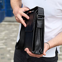 Сумка шкіряна чоловіча 21.5х25х7 / месенджер на одне плече / барсетка для міста, чорна, фото 4