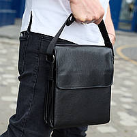 Сумка шкіряна чоловіча 21.5х25х7 / месенджер на одне плече / барсетка для міста, чорна, фото 9