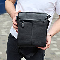 Сумка шкіряна чоловіча 21.5х25х7 / месенджер на одне плече / барсетка для міста, чорна, фото 6