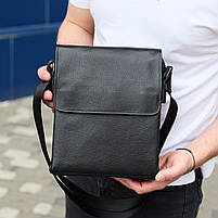Сумка шкіряна чоловіча 21.5х25х7 / месенджер на одне плече / барсетка для міста, чорна, фото 8