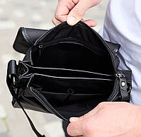 Сумка шкіряна чоловіча 21.5х25х7 / месенджер на одне плече / барсетка для міста, чорна, фото 5