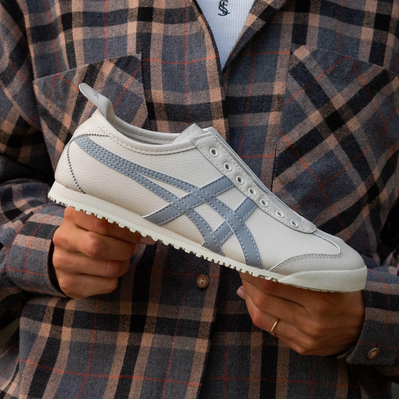 Бежеві шкіряні жіночі кросівки Asics Onitsuka Tiger Mexico 66 Slip-on Beige Blue -  демісезонні кеди асікс купити, фото 1
