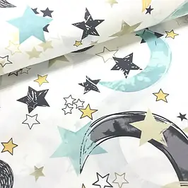 Ткань з хмарами, місяцем, веселками