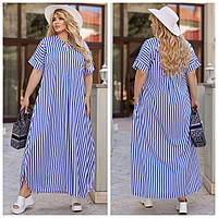 Женское летнее платье в полоску макси больших размеров