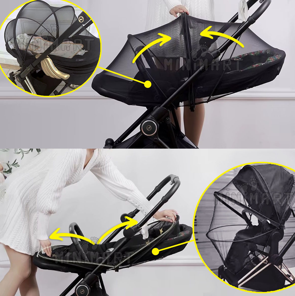 Універсальна москітна сітка для коляски Cybex на блискавці TG-256BLK Чорна (3966ЧРА), фото 1