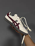 Бежеві шкіряні жіночі кросівки ASICS ONITSUKA TIGER WHITE / BURGUNDY / GREY Демісезонні кеди Асікс Тайгер купити, фото 3
