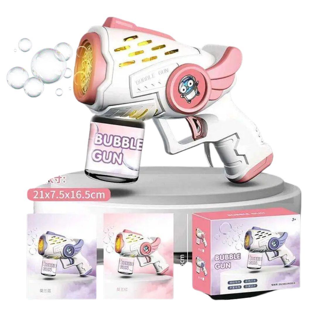 777-13 Пістолет з мильними бульбашками, 2 кольори, підсвітка, пляшка з мильним розчином, у коробці, фото 1