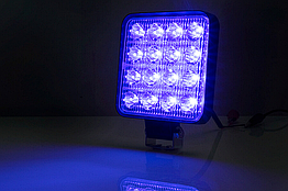 Фара LED квадратна (світло синій), 16 led діодів, 6500K, 12 В, (110 мм х 110 мм х 15 мм), led chip 3030, IP65,