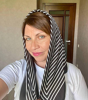 Шийна шовкова хустка Жаклін смужки 70*70 см чорний, фото 3