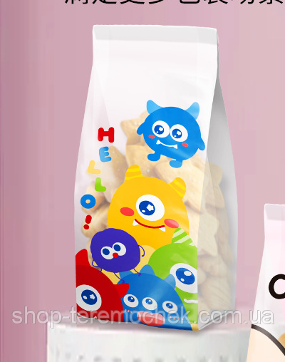 Подарункові пакетики комплект з наклейкою і малюнком Монстрики 23×8×6 см для солодощів 6 шт, фото 1