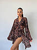 Пляжне кімоно з сітки стрейч з рюшами принт Лео коричневий Oversize S-XL, фото 3