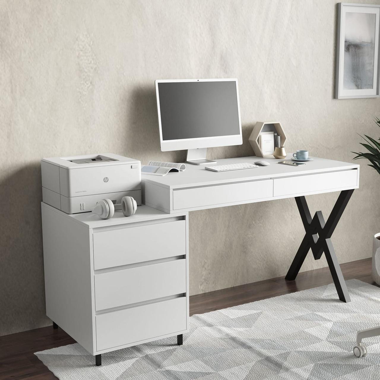 Стіл офісний loft з вбудованою тумбою 160 см Дизайнерські письмові столи з висувними ящиками, фото 1