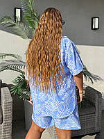 Костюм жіночий літній із софту з принтом Пальма сорочка і шорти (Батал), фото 4
