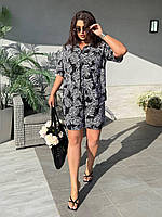 Костюм жіночий літній із софту з принтом Пальма сорочка і шорти (Батал), фото 2