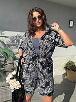 Костюм жіночий літній із софту з принтом Пальма сорочка і шорти (Батал), фото 5