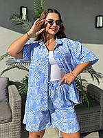 Костюм жіночий літній із софту з принтом Пальма сорочка і шорти (Батал), фото 6