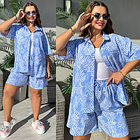 Костюм жіночий літній із софту з принтом Пальма сорочка і шорти (Батал), фото 8