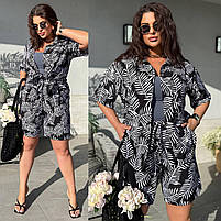 Костюм жіночий літній із софту з принтом Пальма сорочка і шорти (Батал), фото 7