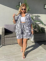 Костюм жіночий літній із софту з принтом Пальма сорочка і шорти (Батал), фото 9