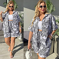 Костюм жіночий літній із софту з принтом Пальма сорочка і шорти (Батал), фото 10