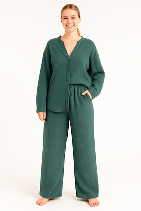 Костюм жіночий сорочка та штани муслін Meoexin зелений