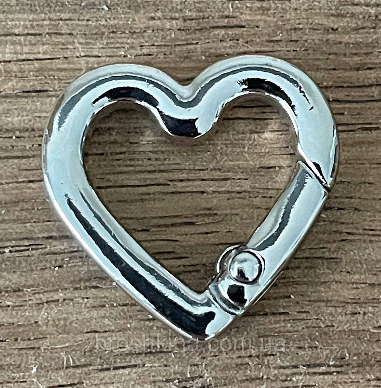 Карабін СЕРЦЕ для сумки Ø всередині 15*2 мм СРІБЛО, фото 1