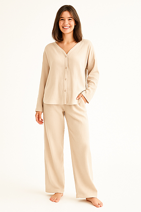 Костюм жіночий сорочка та штани муслін Meoexin бежевий