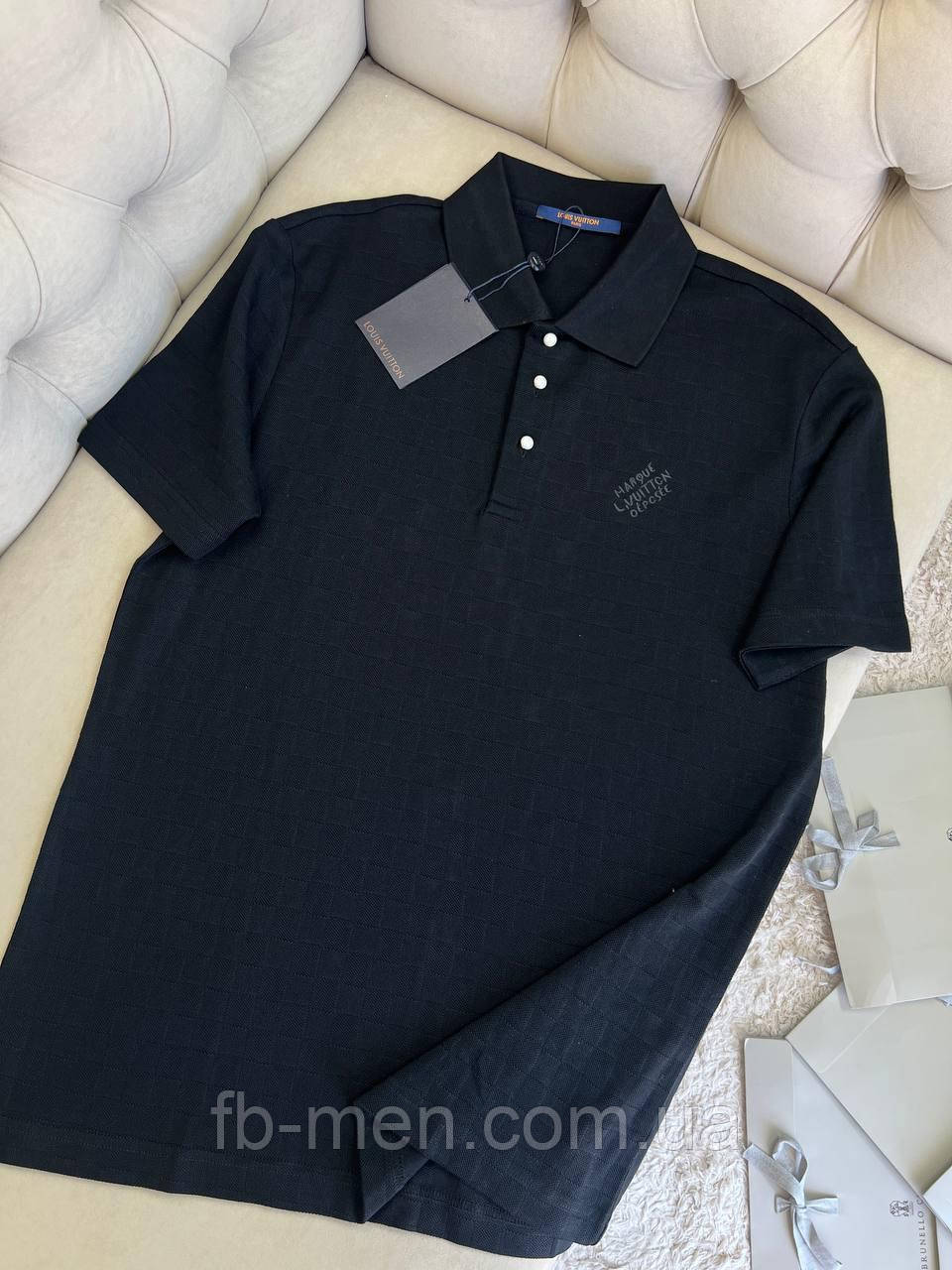 Сорочка поло Louis Vuitton Damier Signature Black чоловіча чорна якість преміум
