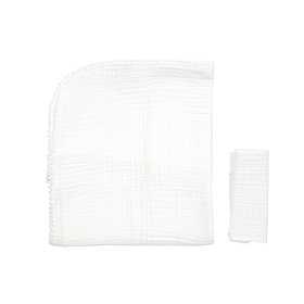 Плед мусліновий 4-х шаровий Twins з помпонами+серветка 100х80, white