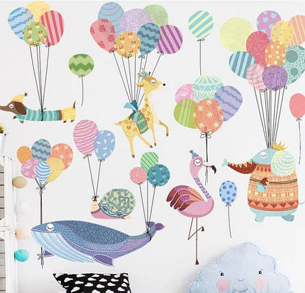 Наклейка на стіну BRUP Звірі з повітряними кульками (лист 60 х 90 см) Б146-19 FG-AB, фото 1