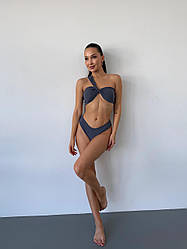 Купальник топ і бразиліани з італійського біфлексу графіт сірий