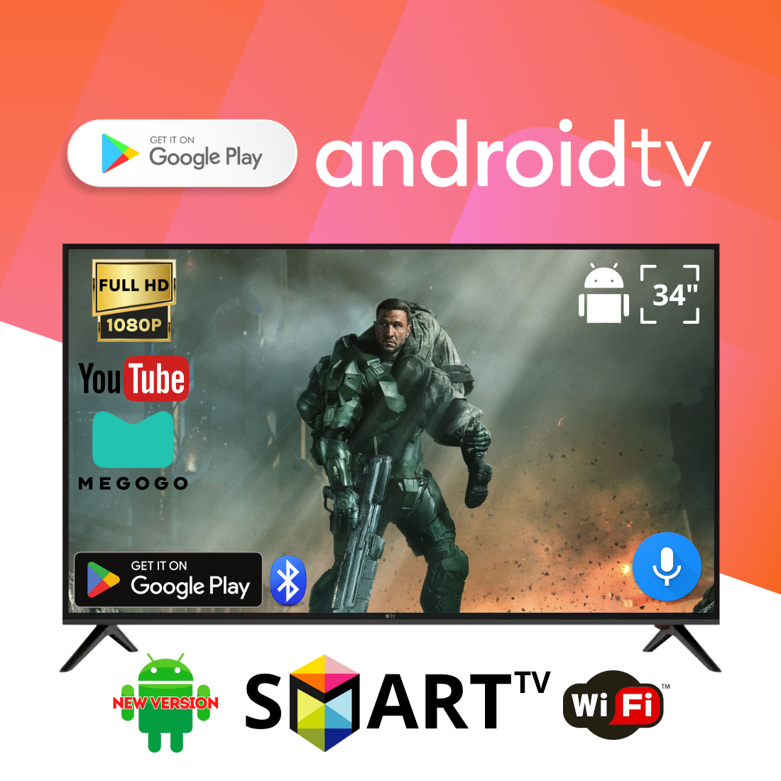 Телевізор Apple 34" Smart TV на Android 15.0 FullHD, USB, Bluetooth, голосове керування